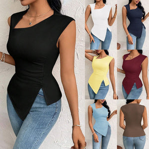 Spring 2025 Sleeveless Diagonal - Collar Slim - Fit T-Shirt - Negative Apparel
