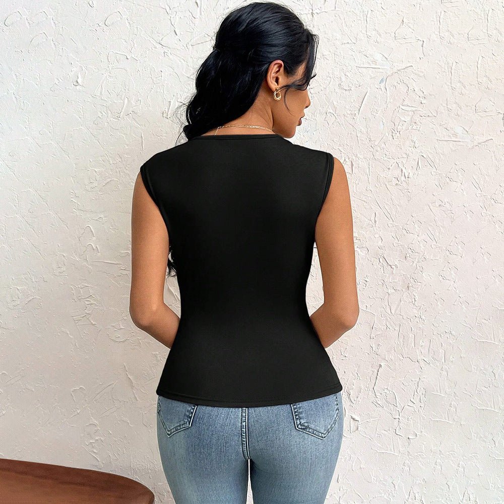 Spring 2025 Sleeveless Diagonal - Collar Slim - Fit T-Shirt - Negative Apparel