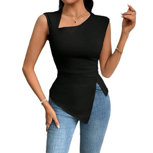 Spring 2025 Sleeveless Diagonal - Collar Slim - Fit T-Shirt - Negative Apparel