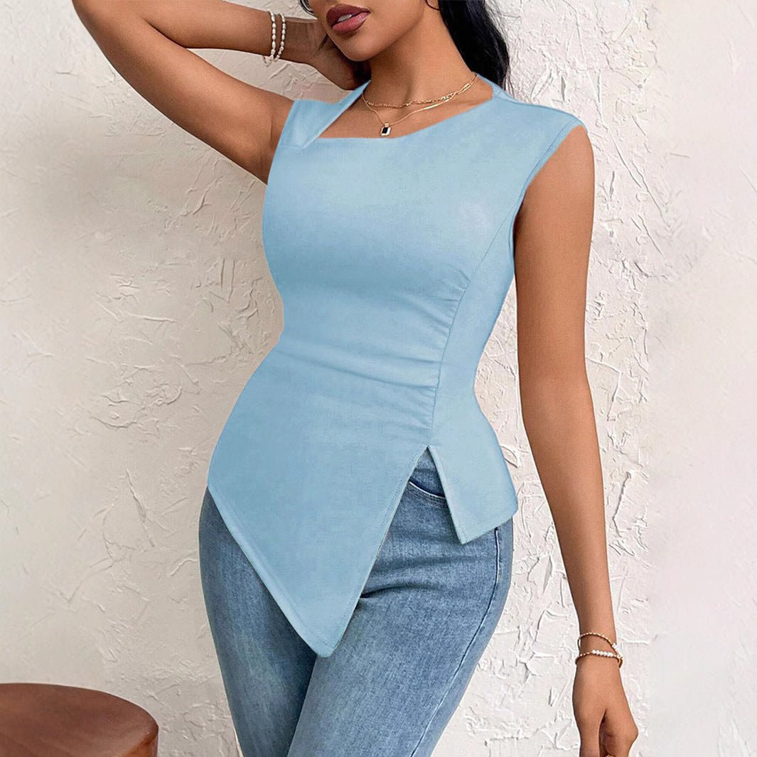 Spring 2025 Sleeveless Diagonal - Collar Slim - Fit T-Shirt - Negative Apparel
