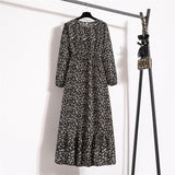 Spring and Autumn Crew Neck Bubble Sleeve Waist Floral Dress Women's Spring New Street Fashion Skinny Casual Long Dress - Negative Apparel