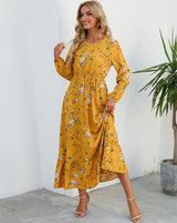 Spring and autumn floral chiffon dress waist thin long sleeve round neck long printed skirt children - Negative Apparel