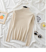 Spring and autumn new sweater women's bottoming shirt with long - sleeved top inside slim - fitting versatile semi - turtleneck knitted sweater women's texture - Negative Apparel