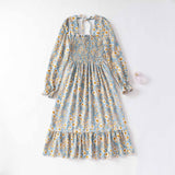 Spring and autumn new women's casual and thin French coffee break floral long - sleeved square neck dress fairy - Negative Apparel