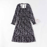 Spring and autumn new women's casual and thin French coffee break floral long - sleeved square neck dress fairy - Negative Apparel