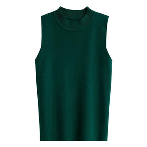 Spring and summer knitted sling vest women's French chic semi - turtleneck bottoming shirt and slim - fitting sleeveless top - Negative Apparel