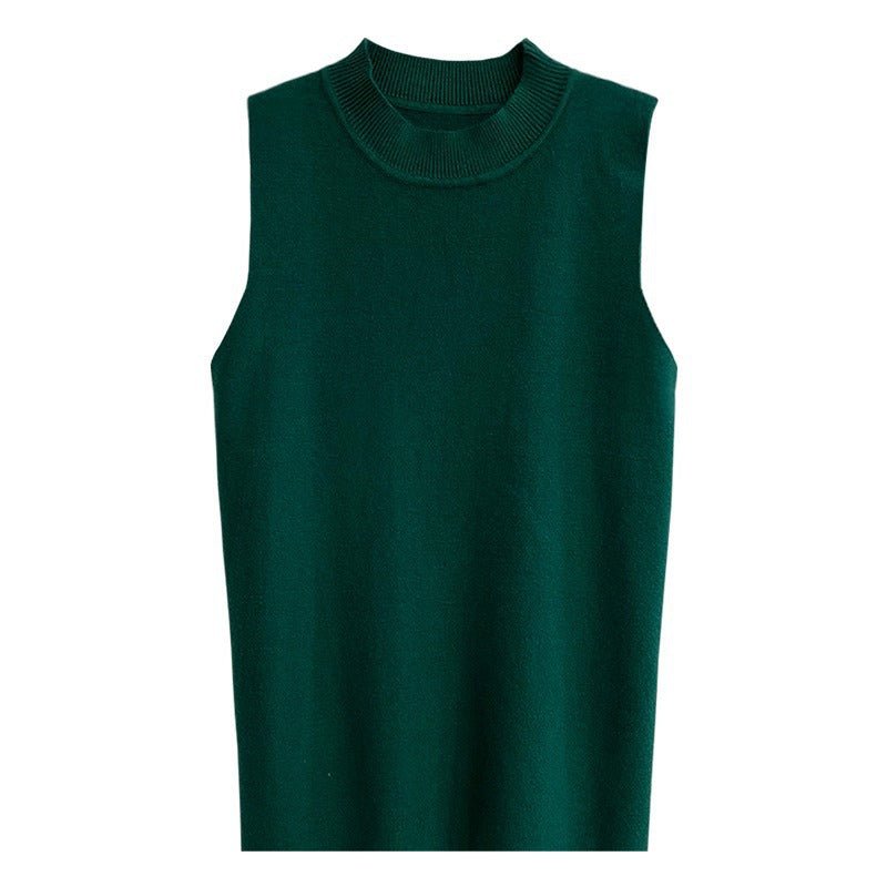Spring and summer knitted sling vest women's French chic semi - turtleneck bottoming shirt and slim - fitting sleeveless top - Negative Apparel