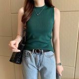Spring and summer knitted sling vest women's French chic semi - turtleneck bottoming shirt and slim - fitting sleeveless top - Negative Apparel