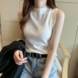 Spring and summer knitted sling vest women's French chic semi - turtleneck bottoming shirt and slim - fitting sleeveless top - Negative Apparel