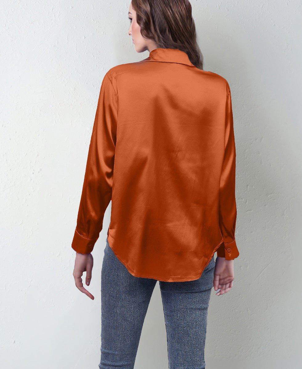 spring and summer new style satin satin shirt female imitation silk long - sleeved shirt - Negative Apparel