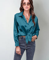 spring and summer new style satin satin shirt female imitation silk long - sleeved shirt - Negative Apparel