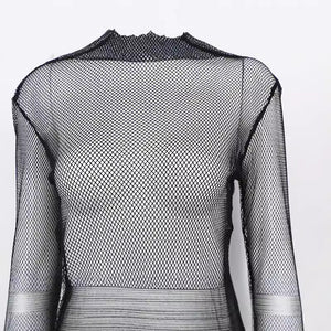 Spring and summer new tops solid color round neck long sleeve mesh see - through bottoming T-shirt - Negative Apparel