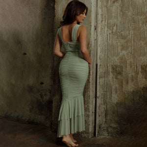 Spring and summer sling stitching dress tight pleated fishtail dress - Negative Apparel