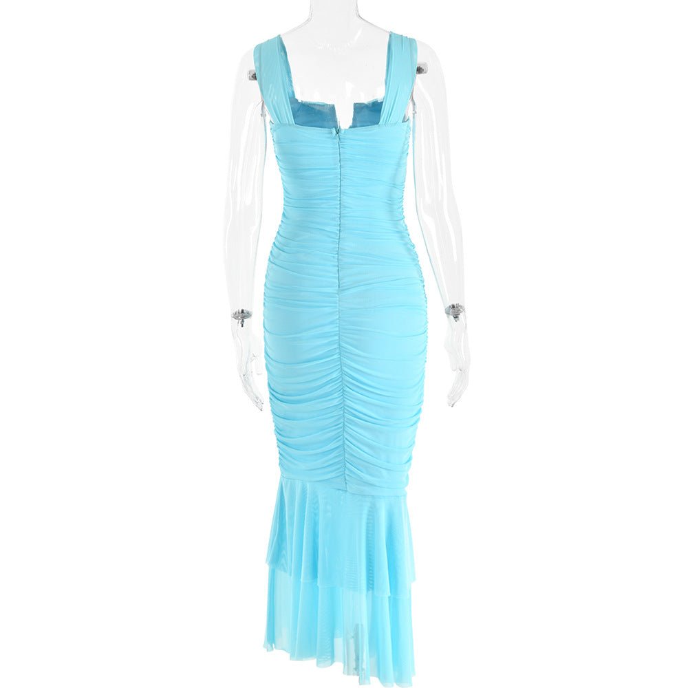 Spring and summer sling stitching dress tight pleated fishtail dress - Negative Apparel