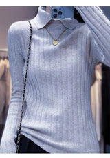 Spring, Autumn and Winter Long Sleeve Knitted Sweater POLO Shirt Doll Collar Sweater Versatile Slim Skinny Foreign Top Bottom Shirt - Negative Apparel