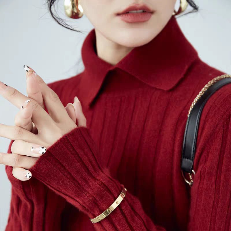 Spring, Autumn and Winter Long Sleeve Knitted Sweater POLO Shirt Doll Collar Sweater Versatile Slim Skinny Foreign Top Bottom Shirt - Negative Apparel