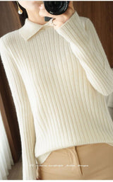 Spring, Autumn and Winter Long Sleeve Knitted Sweater POLO Shirt Doll Collar Sweater Versatile Slim Skinny Foreign Top Bottom Shirt - Negative Apparel