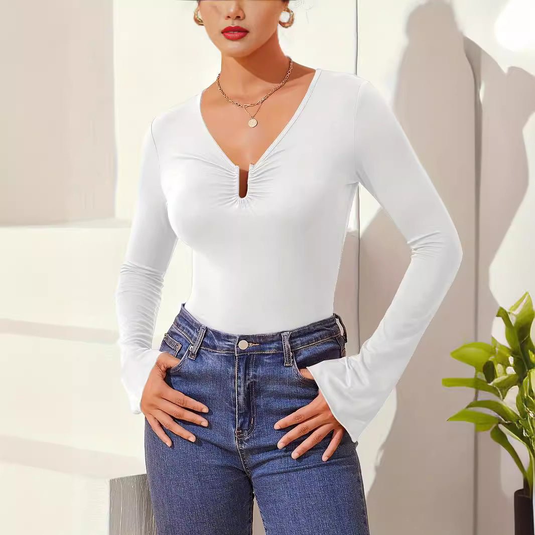 Spring new fashion solid color slim fashion bottom T-shirt long sleeve shirt - Negative Apparel