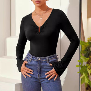 Spring new fashion solid color slim fashion bottom T-shirt long sleeve shirt - Negative Apparel