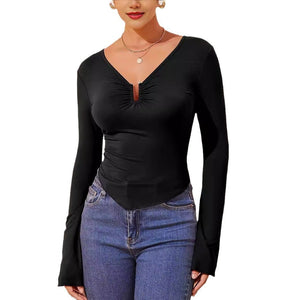Spring new fashion solid color slim fashion bottom T-shirt long sleeve shirt - Negative Apparel
