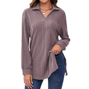 Spring solid color lapel loose muscle lining abrasion fashion large version T-shirt top women - Negative Apparel