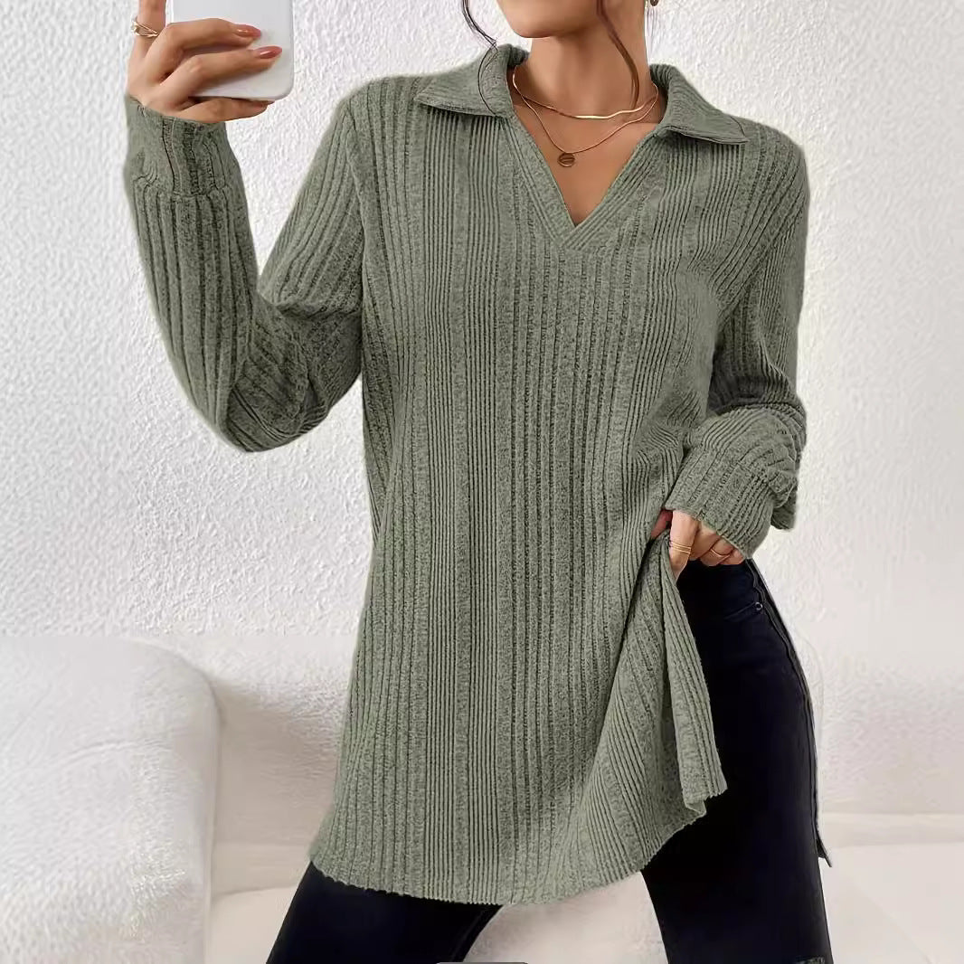 Spring solid color lapel loose muscle lining abrasion fashion large version T-shirt top women - Negative Apparel