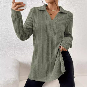 Spring solid color lapel loose muscle lining abrasion fashion large version T-shirt top women - Negative Apparel