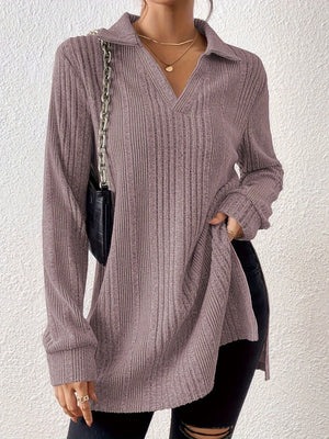 Spring solid color lapel loose muscle lining abrasion fashion large version T-shirt top women - Negative Apparel
