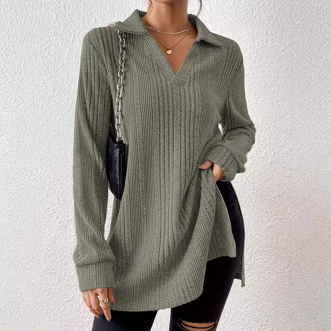 Spring solid color lapel loose muscle lining abrasion fashion large version T-shirt top women - Negative Apparel