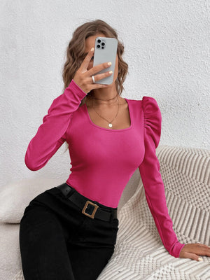 Square neck slim long sleeve knitted long sleeve T-shirt tops - Negative Apparel