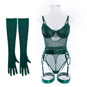 Straps stitching slim fit with gloves three - piece lingerie - Negative Apparel