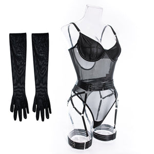 Straps stitching slim fit with gloves three - piece lingerie - Negative Apparel