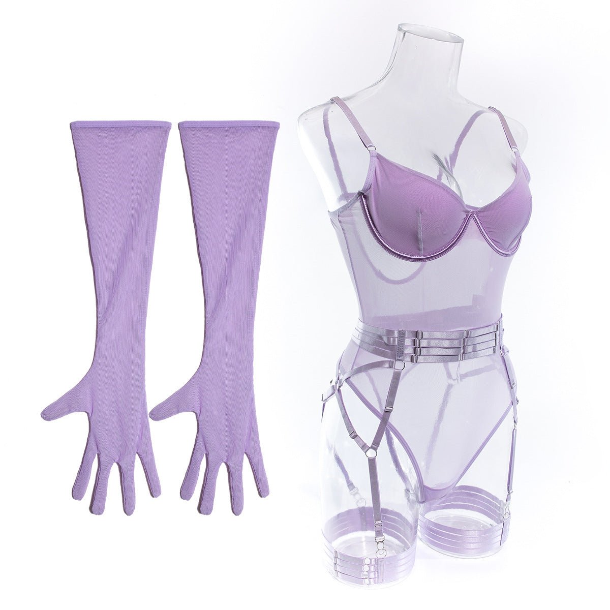 Straps stitching slim fit with gloves three - piece lingerie - Negative Apparel