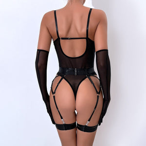 Straps stitching slim fit with gloves three - piece lingerie - Negative Apparel