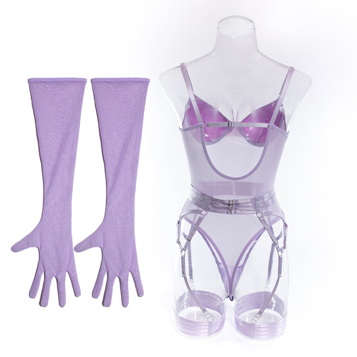 Straps stitching slim fit with gloves three - piece lingerie - Negative Apparel