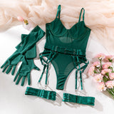 Straps stitching slim fit with gloves three - piece lingerie - Negative Apparel