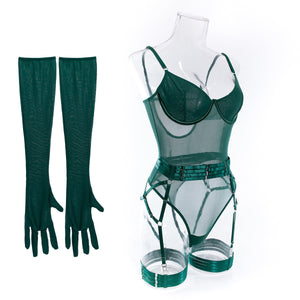 Straps stitching slim fit with gloves three - piece lingerie - Negative Apparel