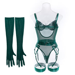 Straps stitching slim fit with gloves three - piece lingerie - Negative Apparel