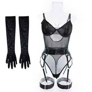 Straps stitching slim fit with gloves three - piece lingerie - Negative Apparel