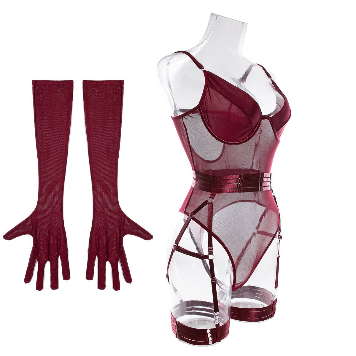 Straps stitching slim fit with gloves three - piece lingerie - Negative Apparel