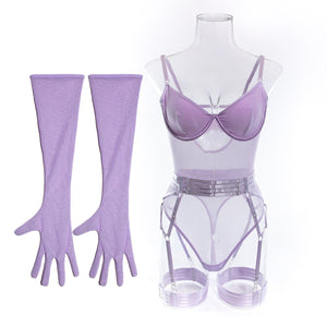 Straps stitching slim fit with gloves three - piece lingerie - Negative Apparel