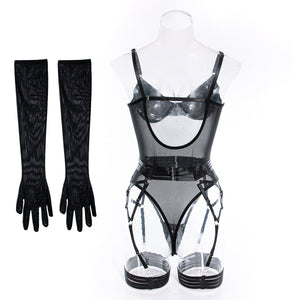 Straps stitching slim fit with gloves three - piece lingerie - Negative Apparel