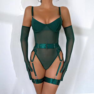 Straps stitching slim fit with gloves three - piece lingerie - Negative Apparel