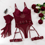 Straps stitching slim fit with gloves three - piece lingerie - Negative Apparel