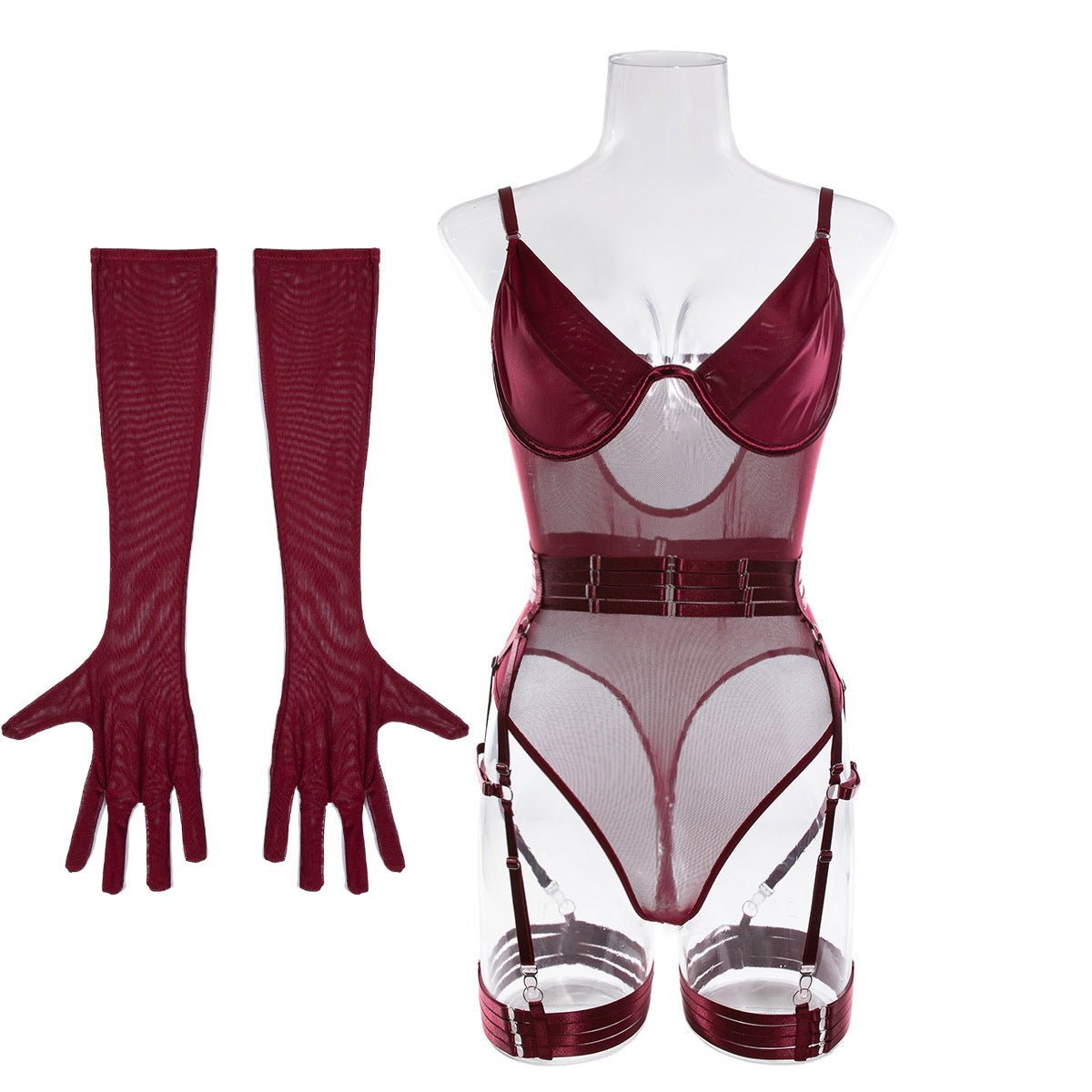 Straps stitching slim fit with gloves three - piece lingerie - Negative Apparel