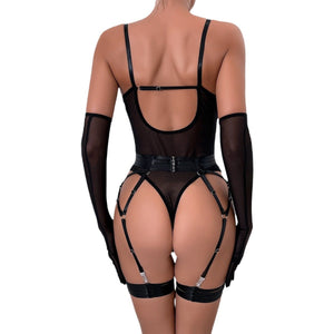 Straps stitching slim fit with gloves three - piece lingerie - Negative Apparel