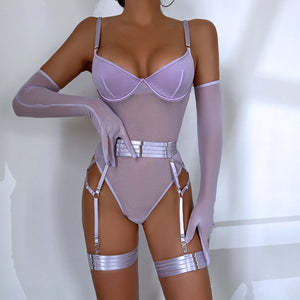 Straps stitching slim fit with gloves three - piece lingerie - Negative Apparel