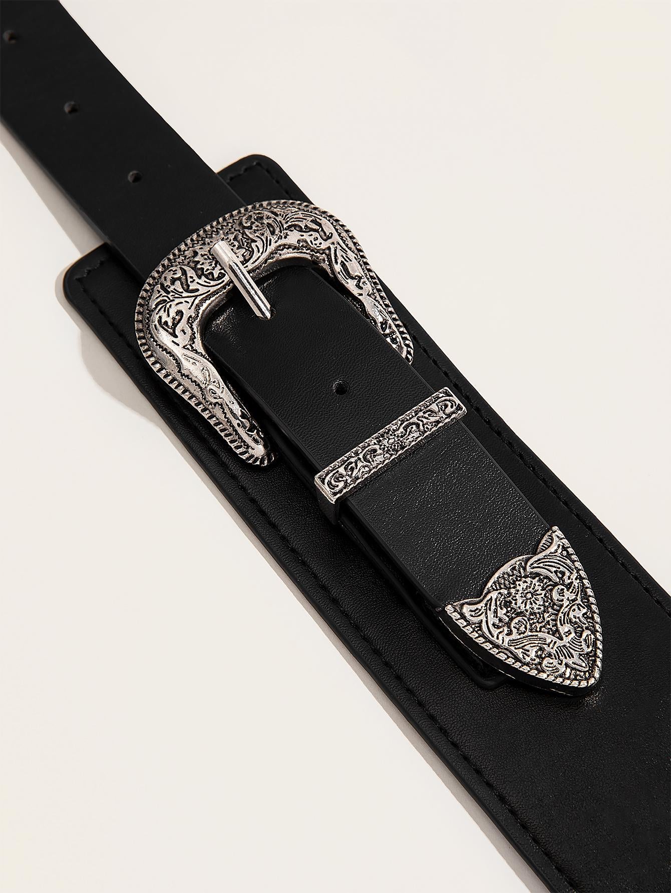 Street 1pc Women Double Buckle Fashion Western Belt For Daily Decoration - Negative Apparel