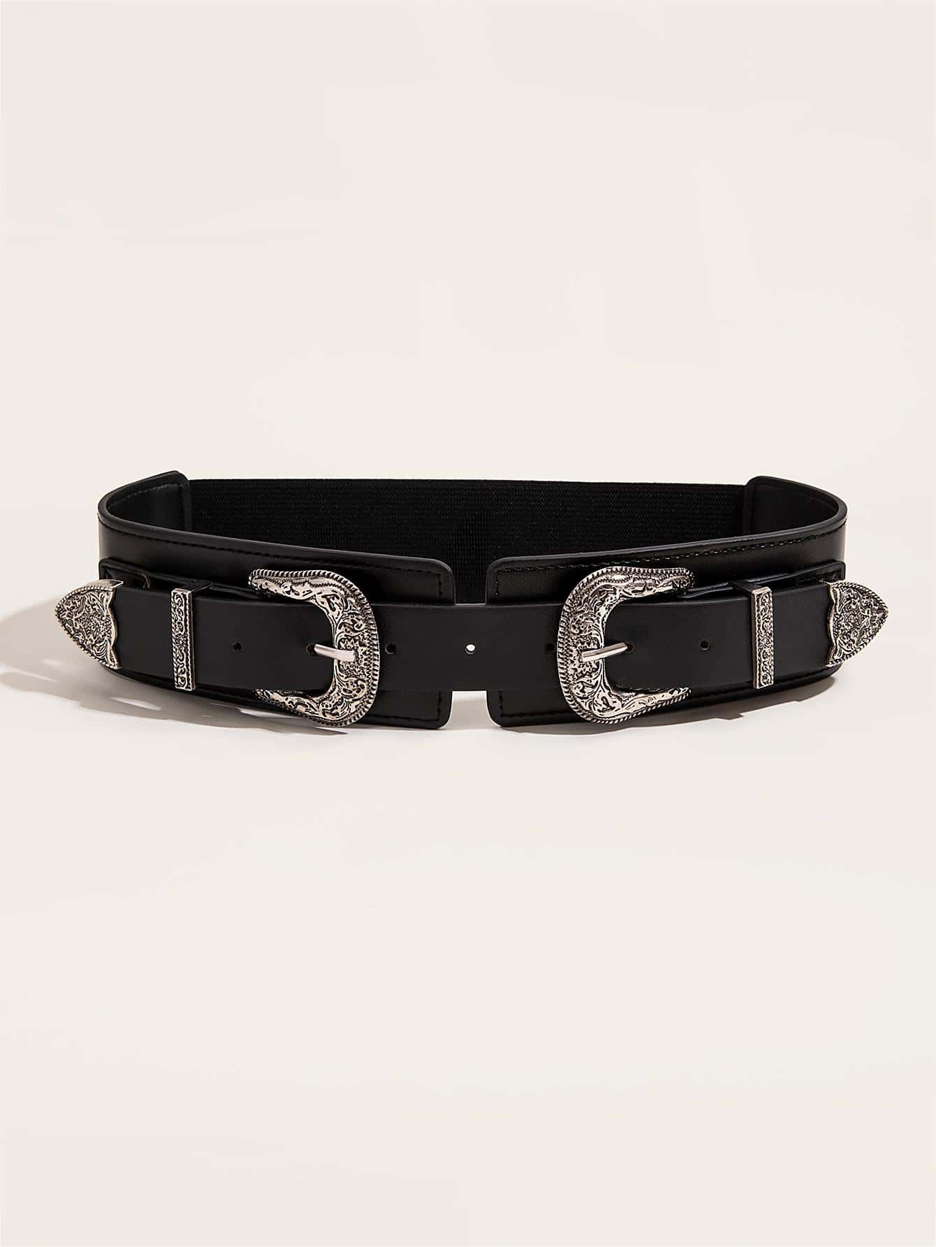 Street 1pc Women Double Buckle Fashion Western Belt For Daily Decoration - Negative Apparel