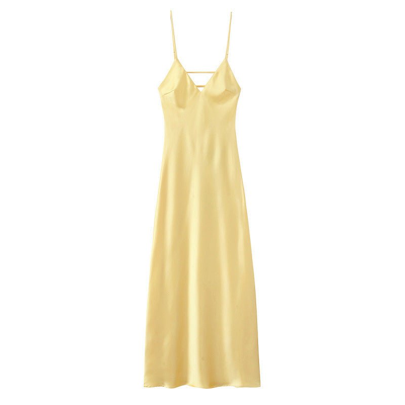 💛 Street Style High Waist Suspender Dress for Women | Solid Color Summer Midi Dress – Polyester | Part No. CY61336 - Negative Apparel